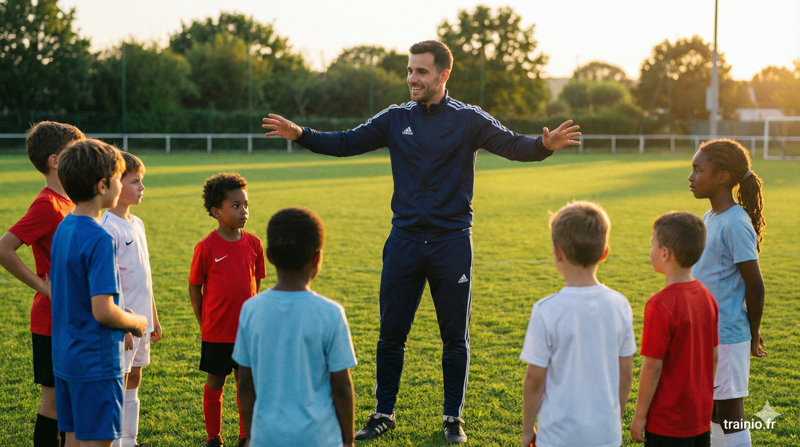 Entraîneur avec son équipe de jeunes joueurs