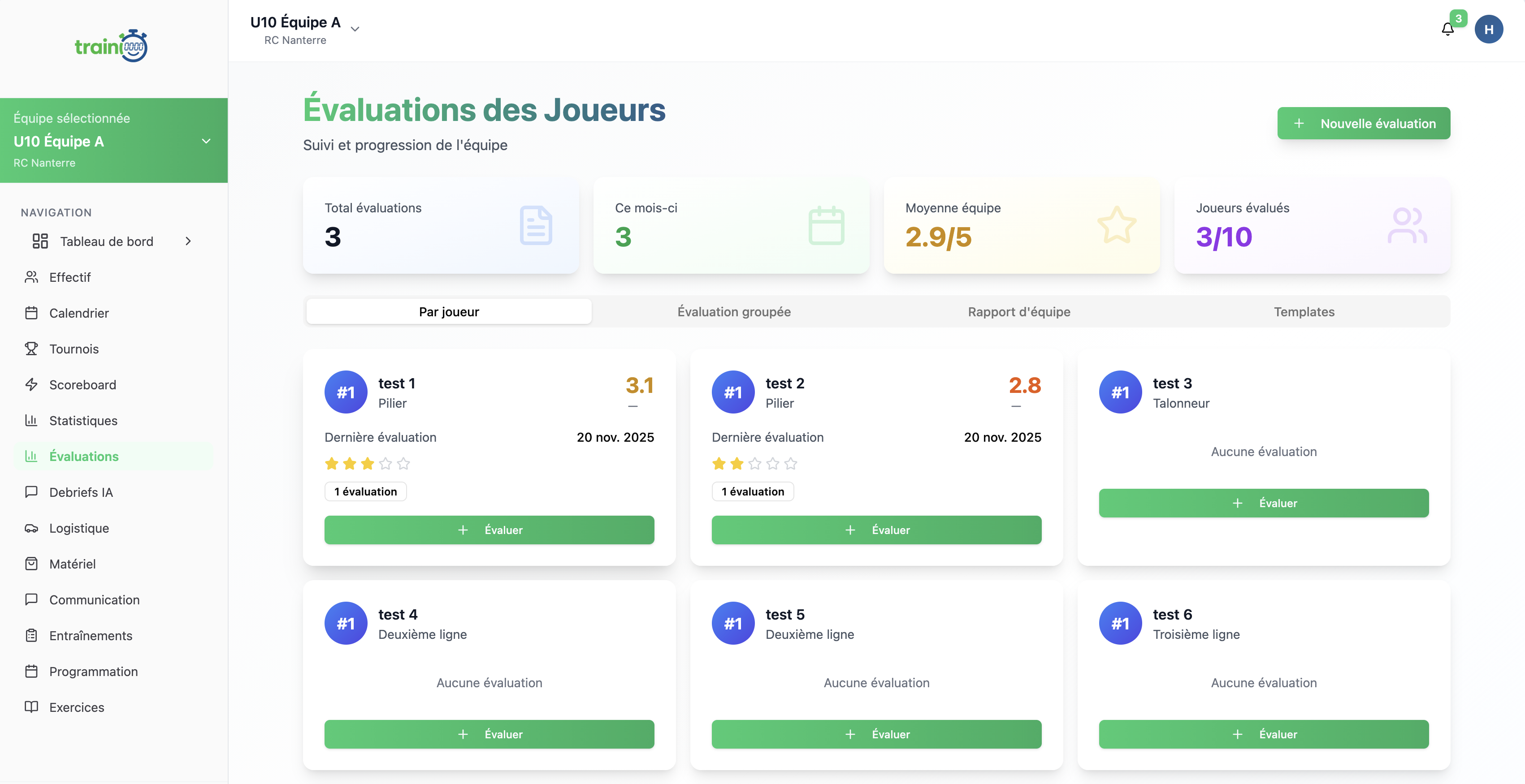 Évaluations Joueurs Trainio
