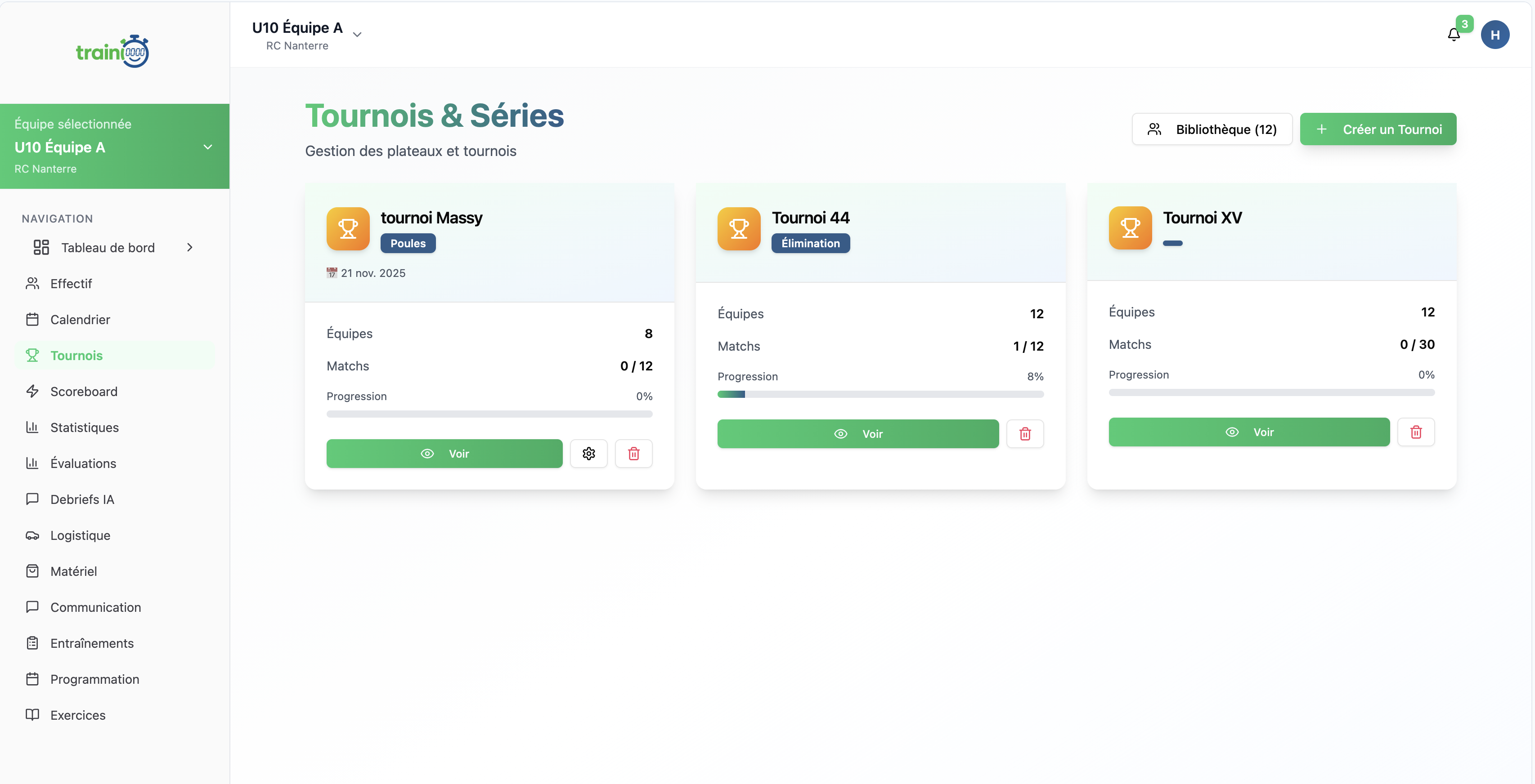 Gestion Tournois Trainio